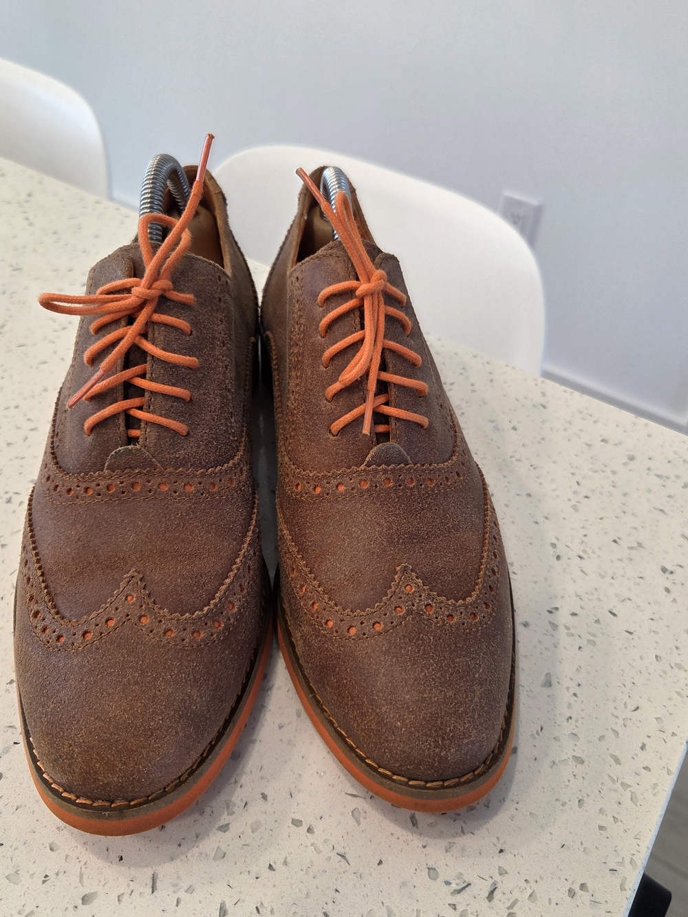 Women's Brown Suede Wingtip Oxfords with Orange Accents